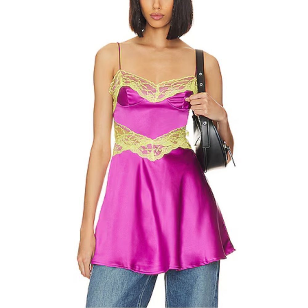 NWT More to come Kyla Mini Dress Orchid purple lace slip lingerie Revolve XS - Picture 4 of 12